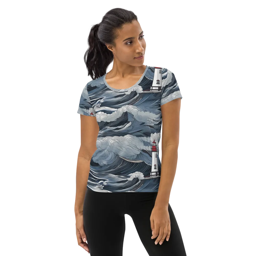 Midnight Lighthouse on Women's Athletic T-Shirt — Front
