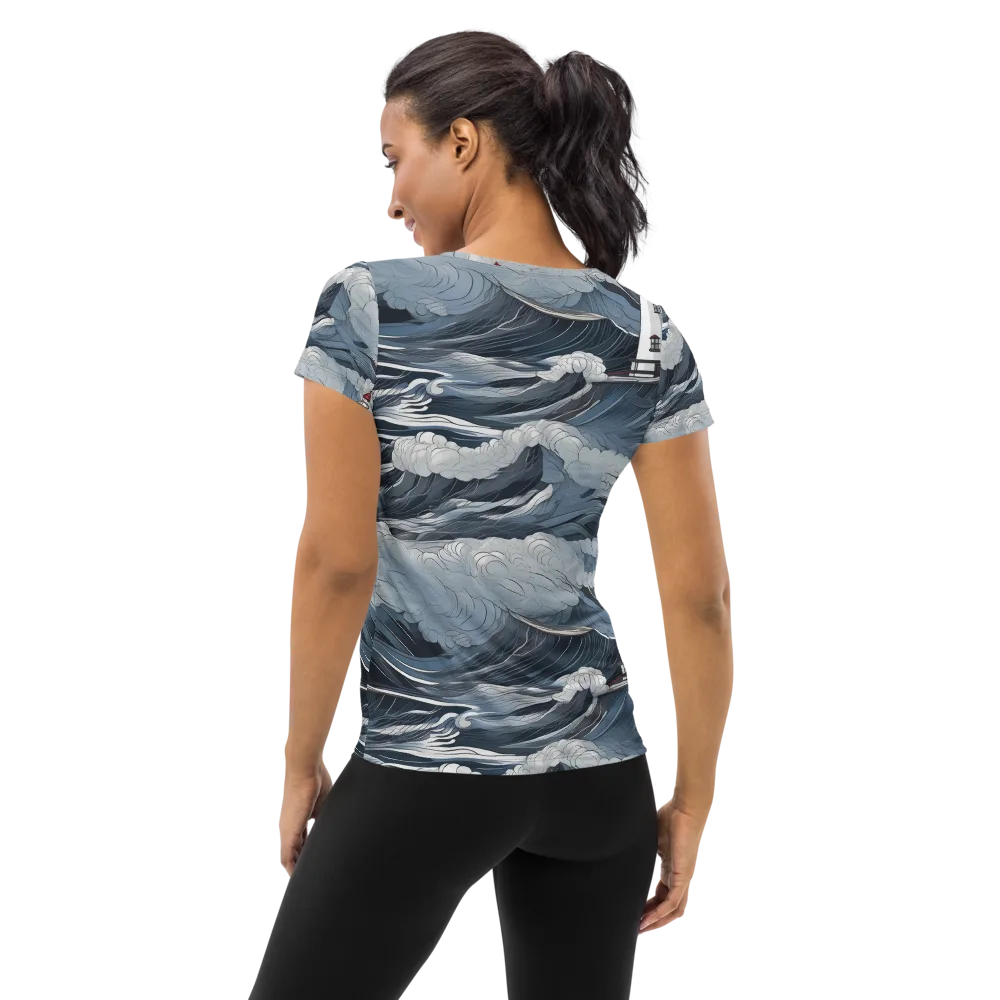 Midnight Lighthouse on Women's Athletic T-Shirt — Back