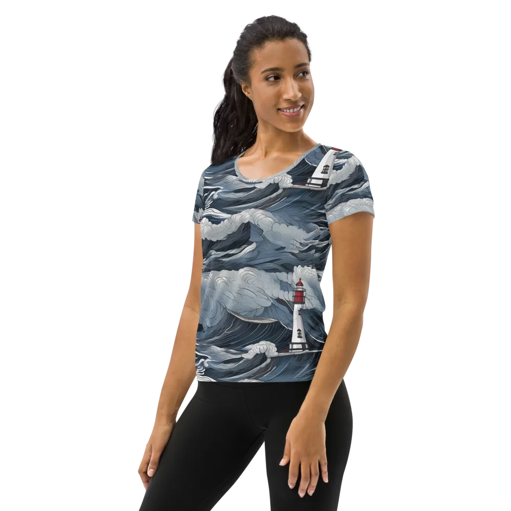 Midnight Lighthouse on Women's Athletic T-Shirt — Left