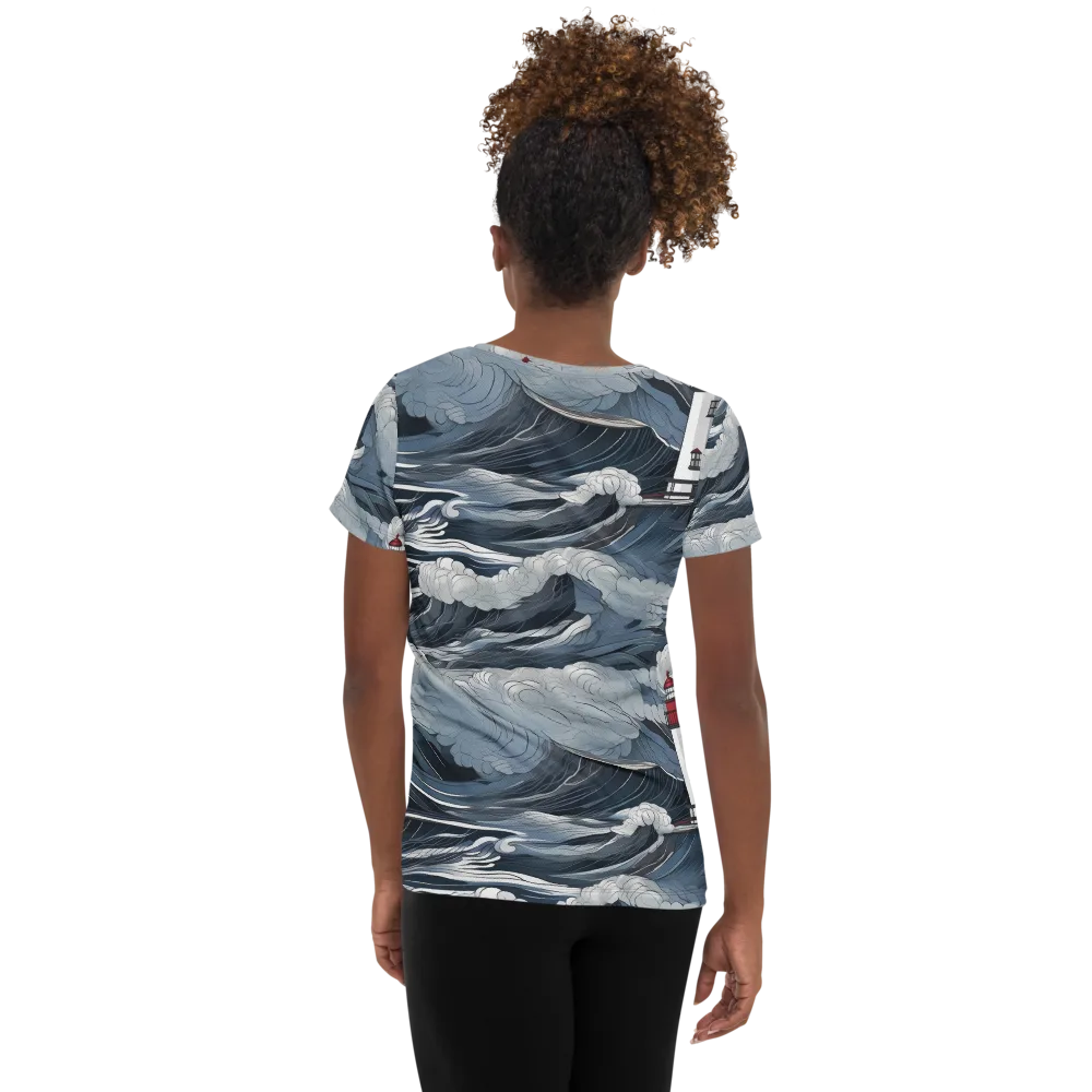 Midnight Lighthouse on Women's Athletic T-Shirt — Back