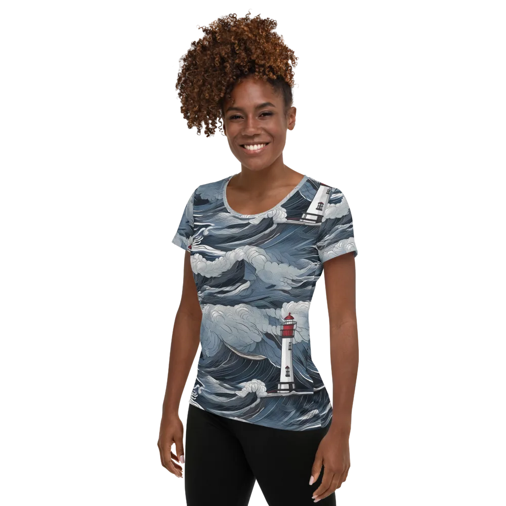 Midnight Lighthouse on Women's Athletic T-Shirt — Left