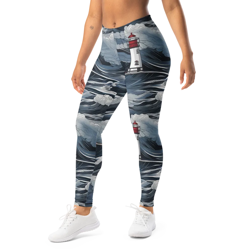 Midnight Lighthouse on Leggings — Left Front