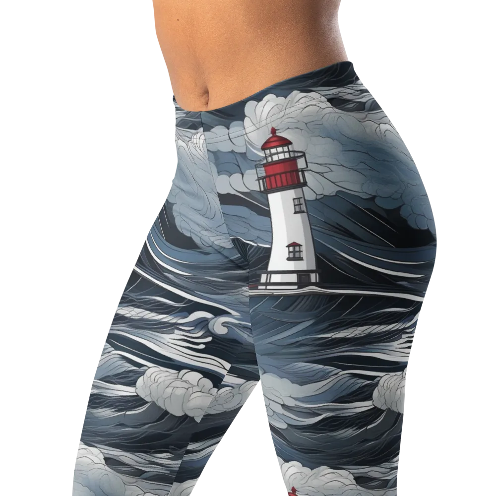 Midnight Lighthouse on Leggings — Left Front