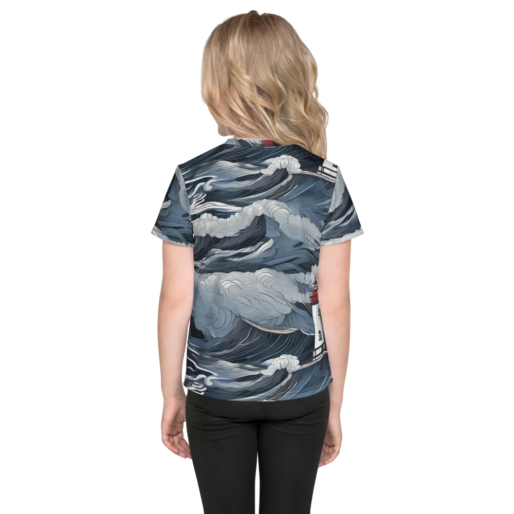 Midnight Lighthouse on Kids Crew Neck T-Shirt — Back