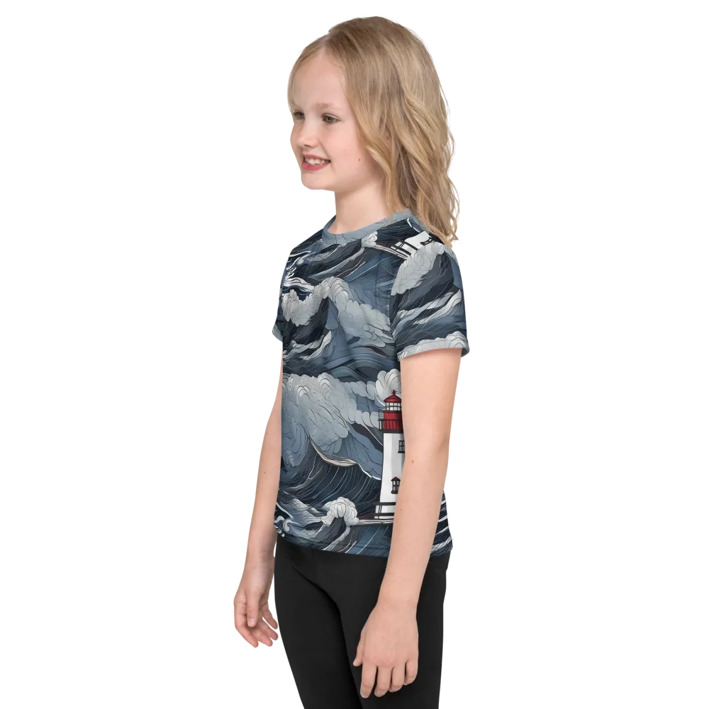 Midnight Lighthouse on Kids Crew Neck T-Shirt — Left