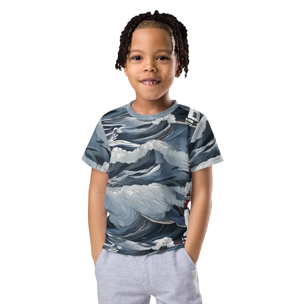 Midnight Lighthouse on Kids Crew Neck T-Shirt — Front