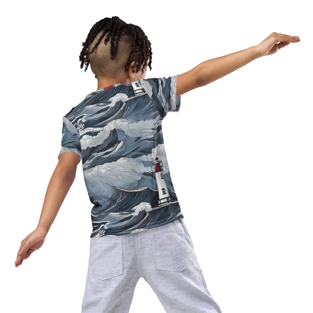Midnight Lighthouse on Kids Crew Neck T-Shirt — Back
