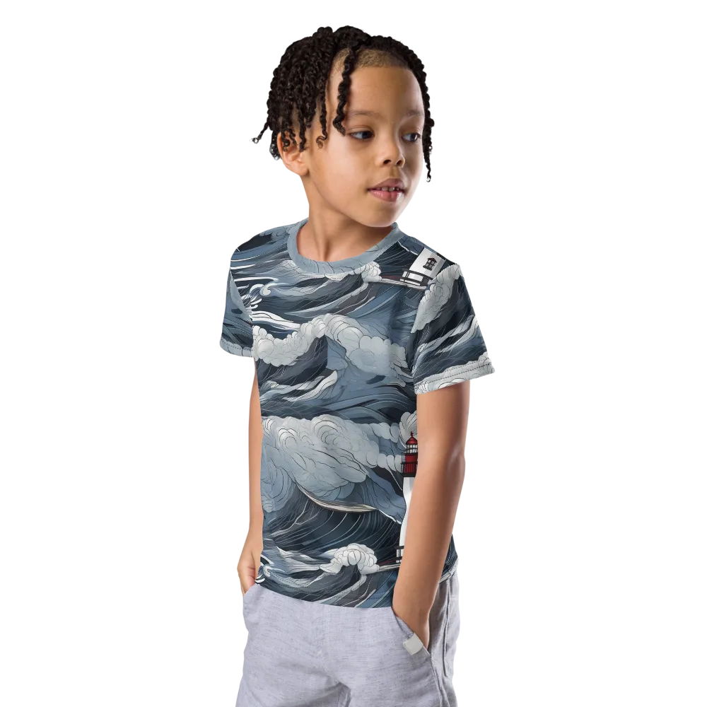 Midnight Lighthouse on Kids Crew Neck T-Shirt — Left Front