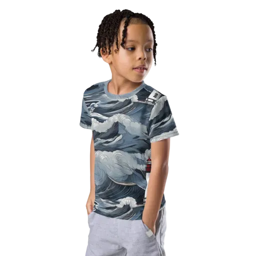 Midnight Lighthouse on a Kids Crew Neck T-Shirt