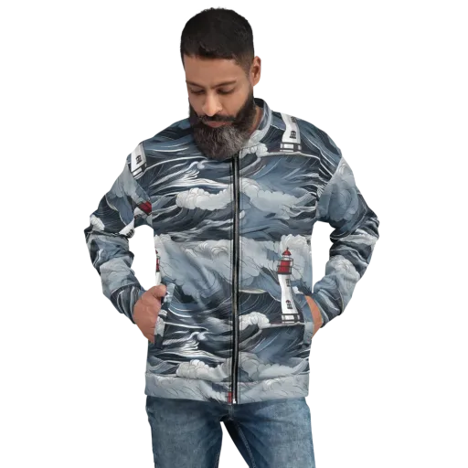 Midnight Lighthouse on a Bomber Jacket