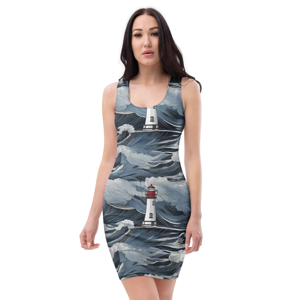 Midnight Lighthouse on Bodycon Dress — Front