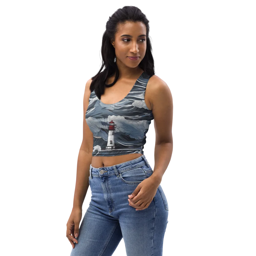 Midnight Lighthouse on Crop Top — Left Front