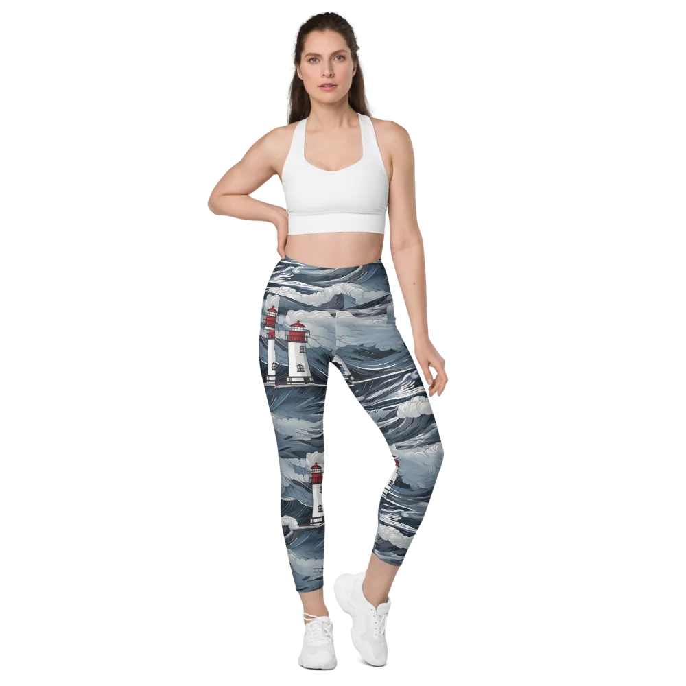 Midnight Lighthouse on Leggings with Pockets — Front