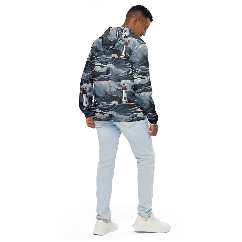 Midnight Lighthouse on Men's Windbreaker — Back