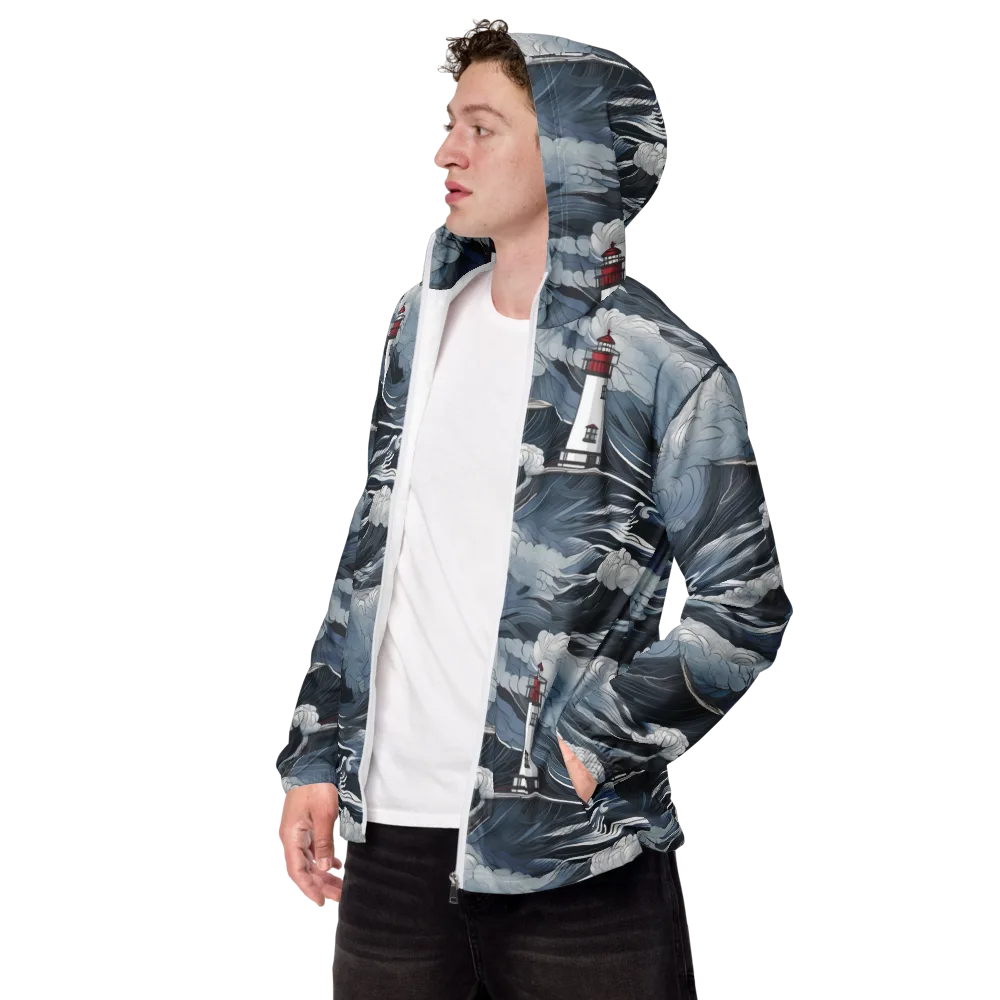 Midnight Lighthouse on Men's Windbreaker — Left Front