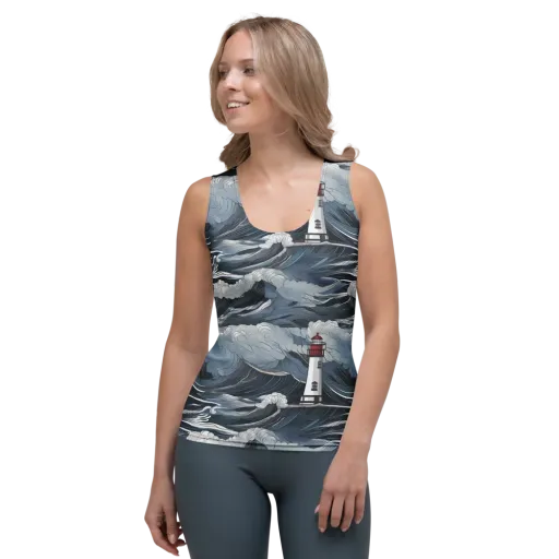 Midnight Lighthouse on a Women's Tank Top