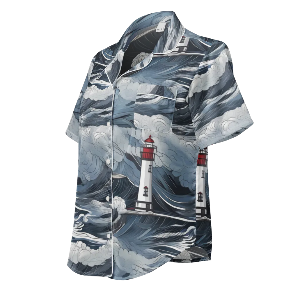 Midnight Lighthouse on Women's Short Sleeve Pajama Top — Left Front