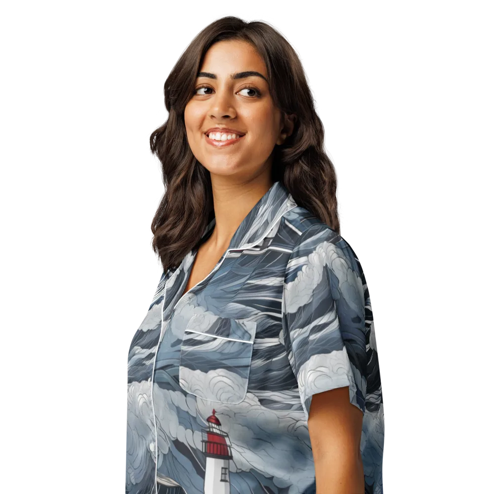 Midnight Lighthouse on Women's Short Sleeve Pajama Top — Left Front