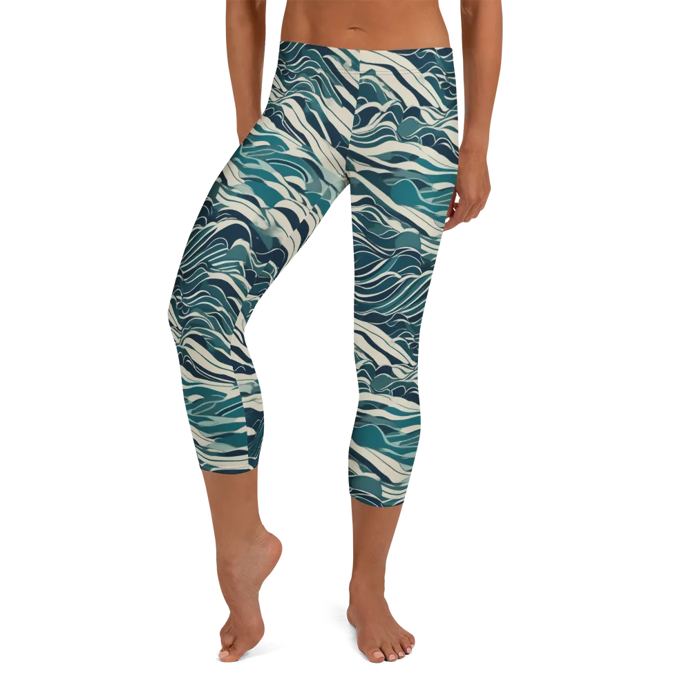 Teal Current on Capri Leggings — Front