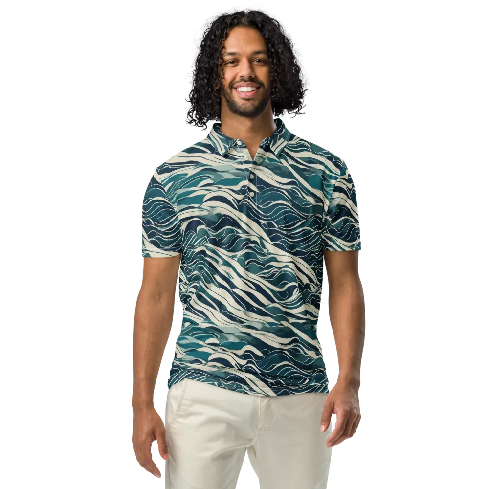 Teal Current on Men's Slim Fit Polo Shirt — Front