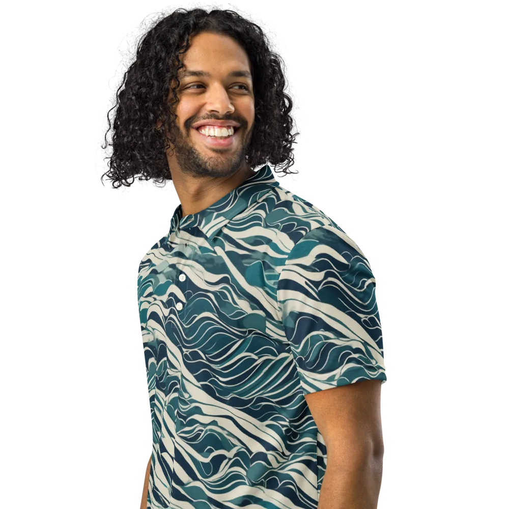 Teal Current on Men's Slim Fit Polo Shirt — Left Front