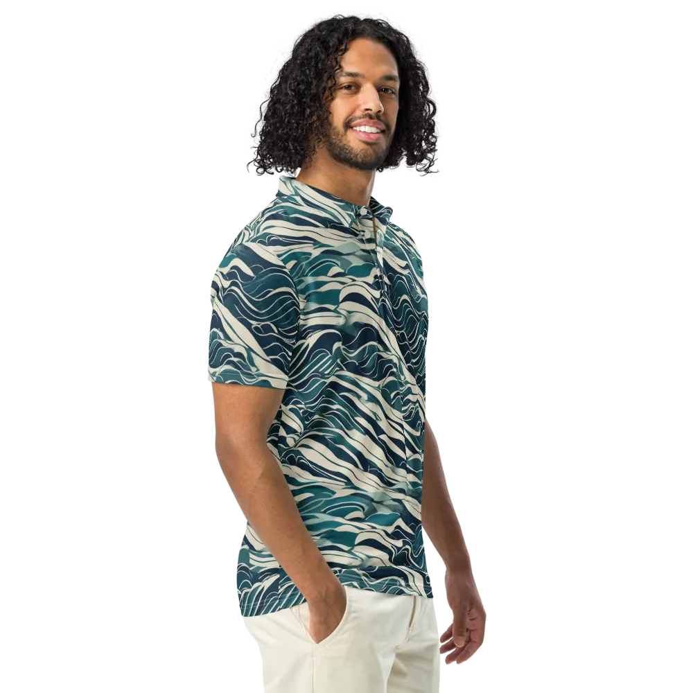 Teal Current on Men's Slim Fit Polo Shirt — Right Front