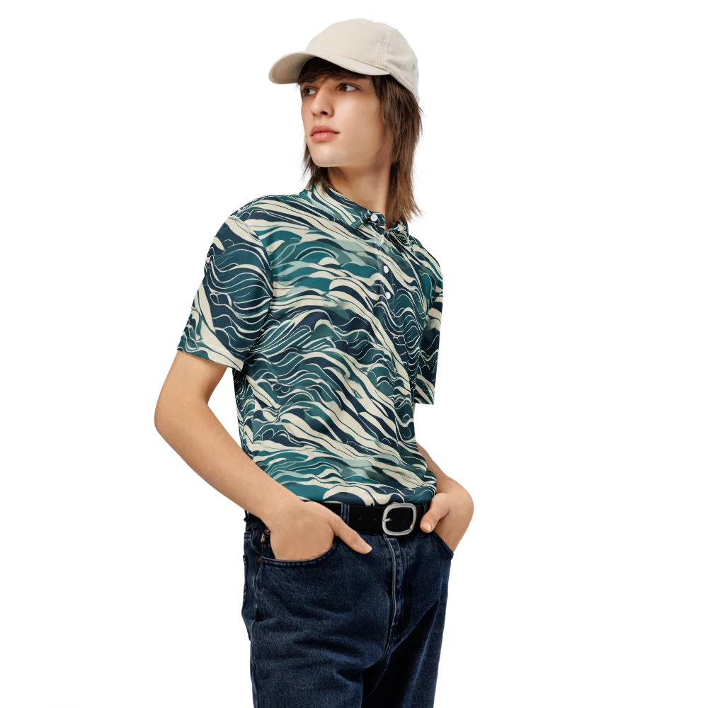 Teal Current on Men's Slim Fit Polo Shirt — Right Front