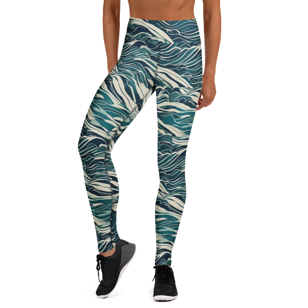 Teal Current on Yoga Leggings — Front