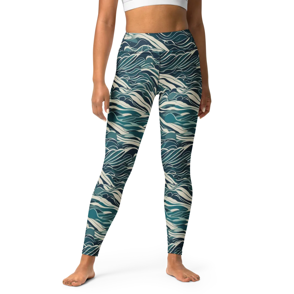 Teal Current on Yoga Leggings — Front