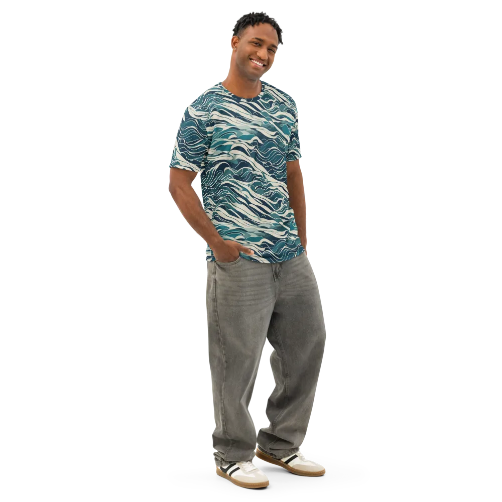 Teal Current on Men's Cotton Crew Neck T-Shirt — Right Front