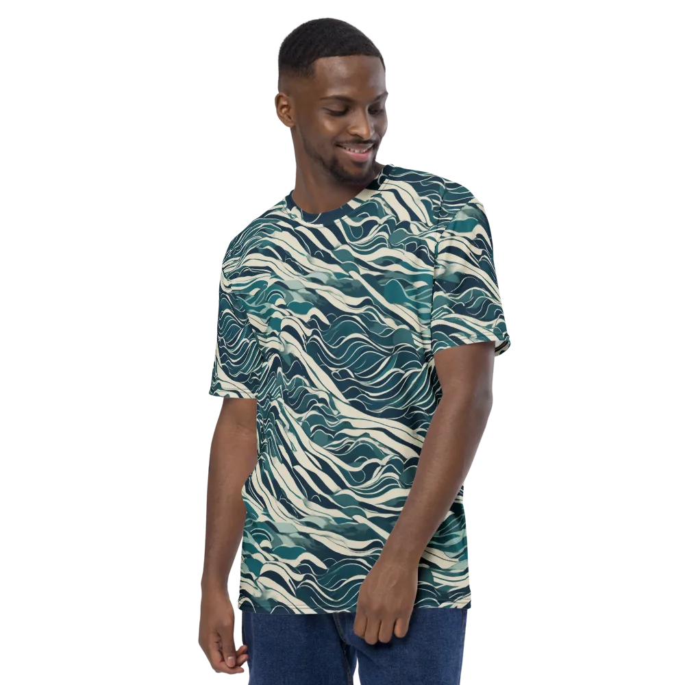 Teal Current on Men's Crew Neck T-Shirt — Left