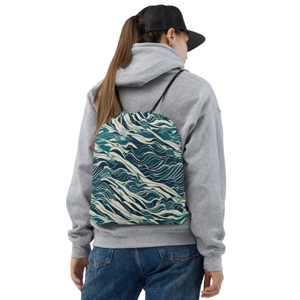 Teal Current on Drawstring Bag — Front