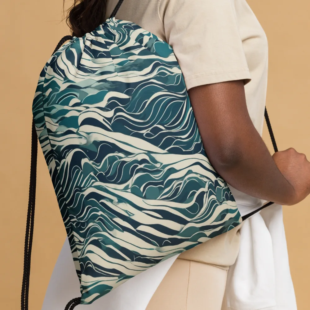 Teal Current on Drawstring Bag — Front