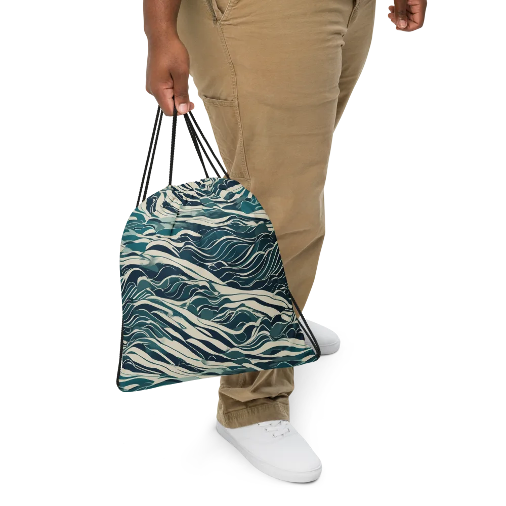 Teal Current on Drawstring Bag — Front