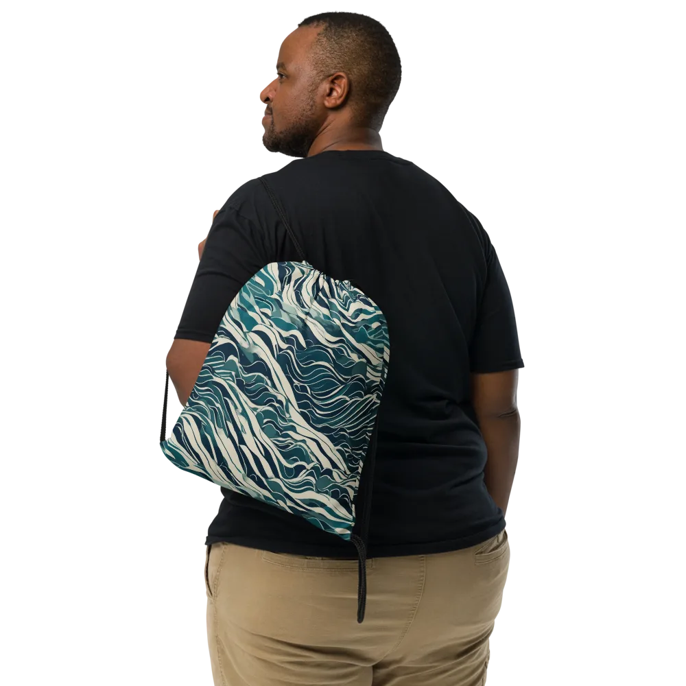 Teal Current on Drawstring Bag — Front