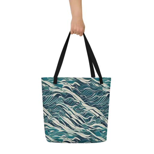 Teal Current on a Large Tote Bag W/ Pocket
