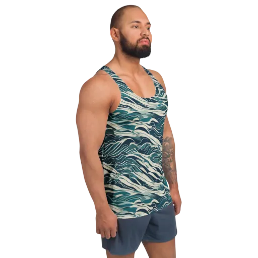 Teal Current on a Men's Tank Top