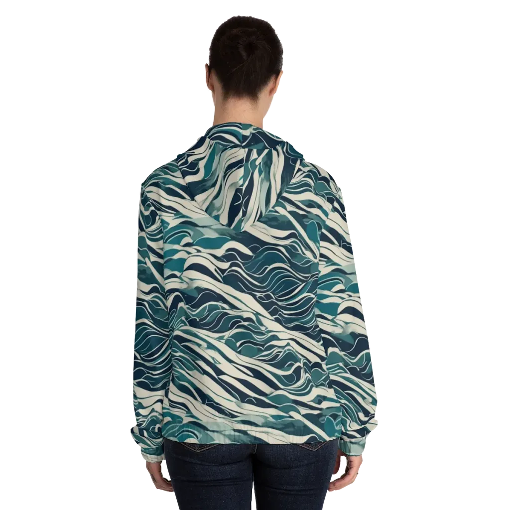 Teal Current on Women's Full-Zip Hoodie — Back On Person