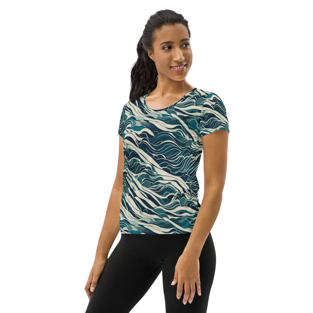 Teal Current on Women's Athletic T-Shirt — Left