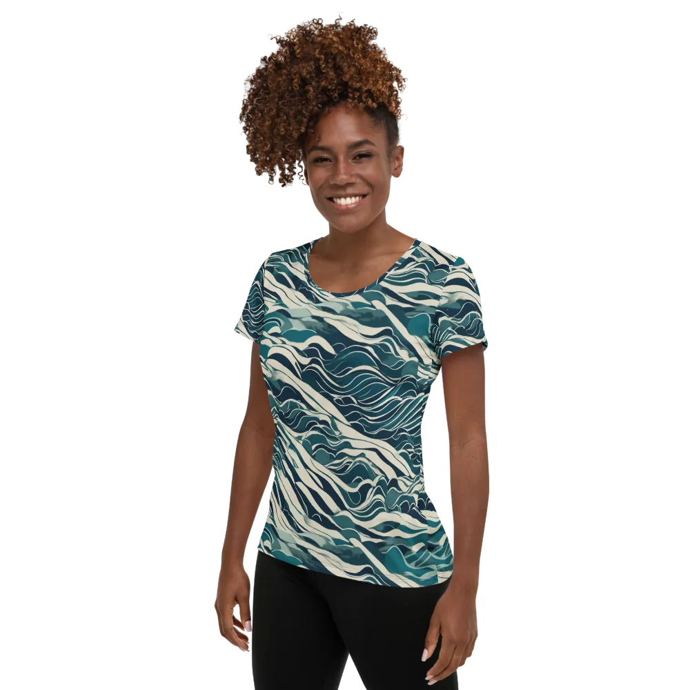 Teal Current on Women's Athletic T-Shirt — Left