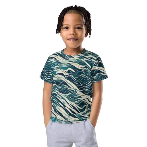 Teal Current on a Kids Crew Neck T-Shirt