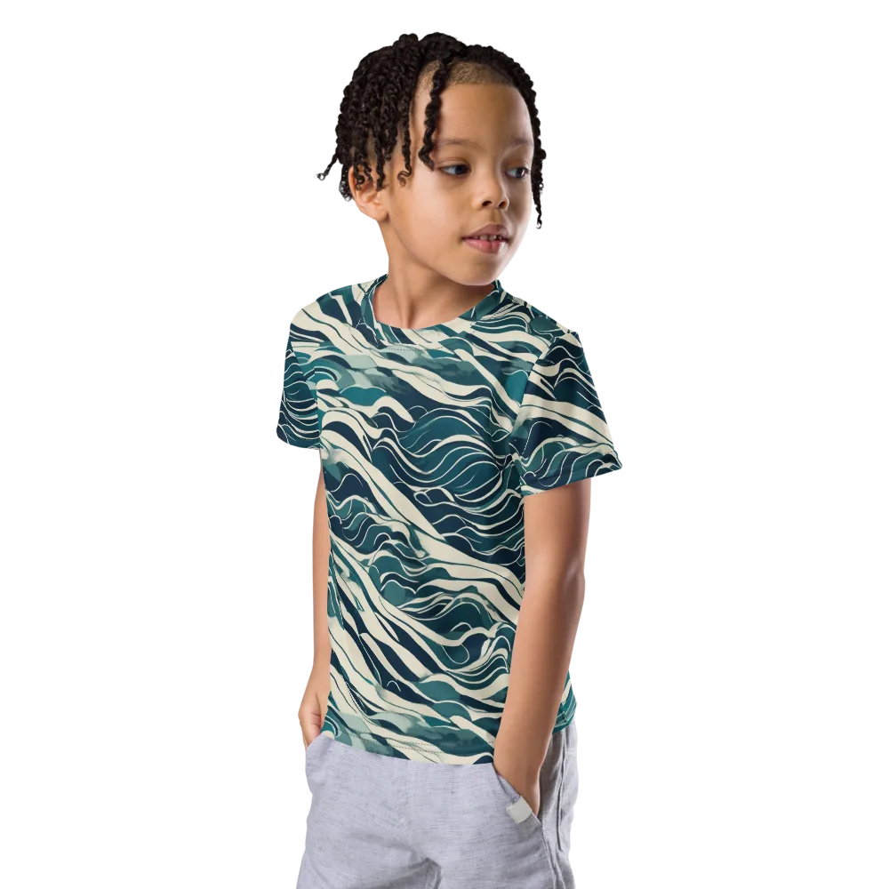 Teal Current on Kids Crew Neck T-Shirt — Left Front