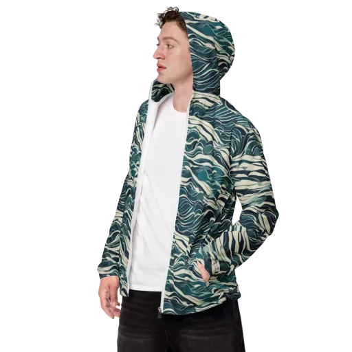 Teal Current on a Men's Windbreaker