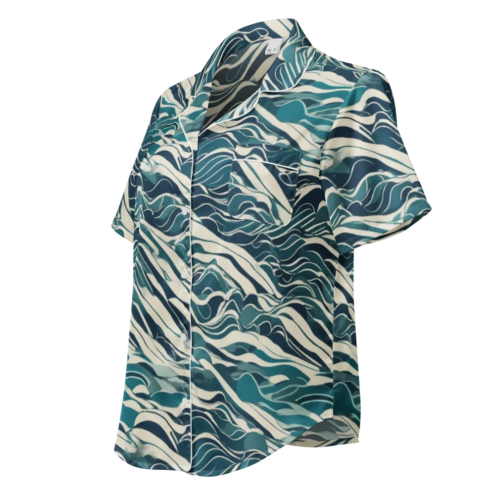Teal Current on Women's Short Sleeve Pajama Top — Left Front
