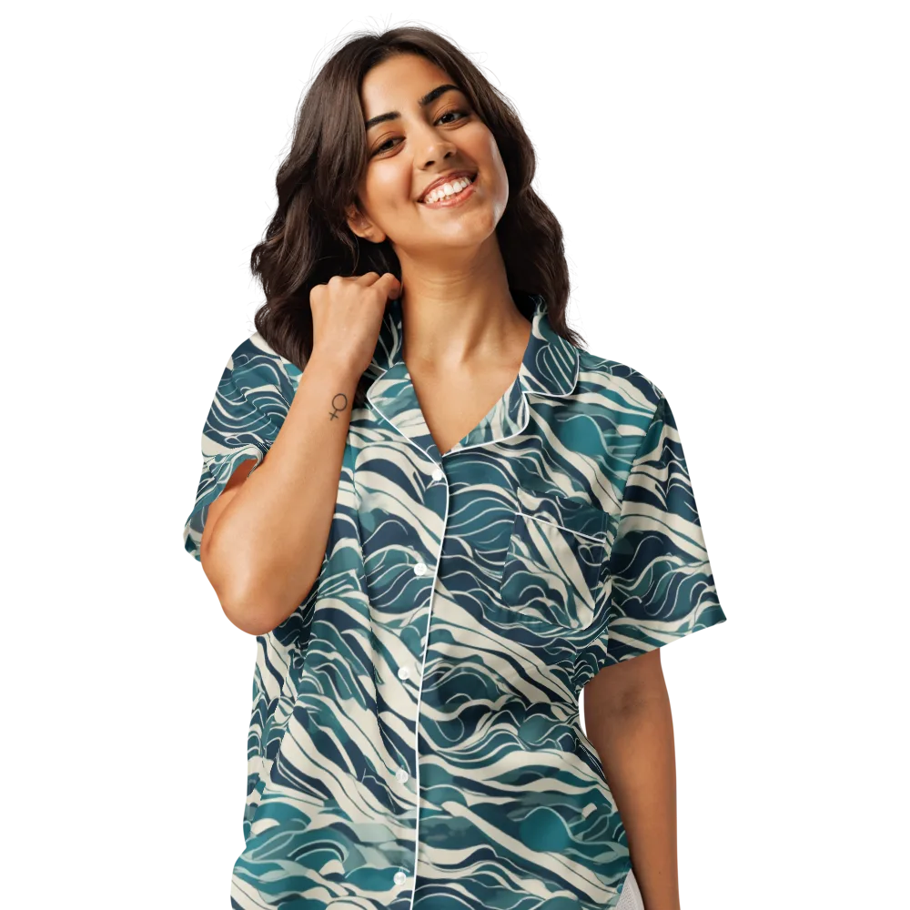 Teal Current on Women's Short Sleeve Pajama Top — Front