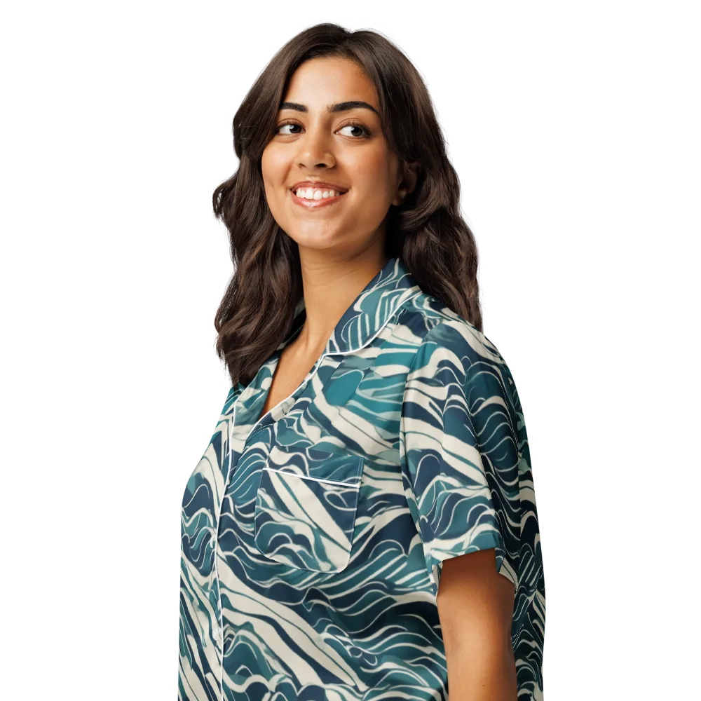 Teal Current on Women's Short Sleeve Pajama Top — Left Front