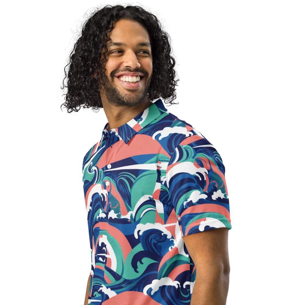 Neon Breakwater on Men's Slim Fit Polo Shirt — Left Front