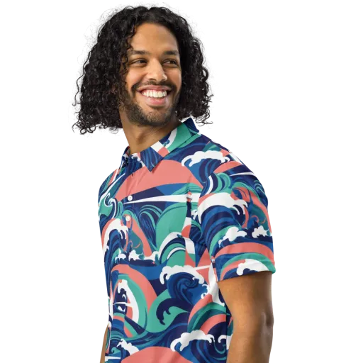 Neon Breakwater on a Men's Slim Fit Polo Shirt