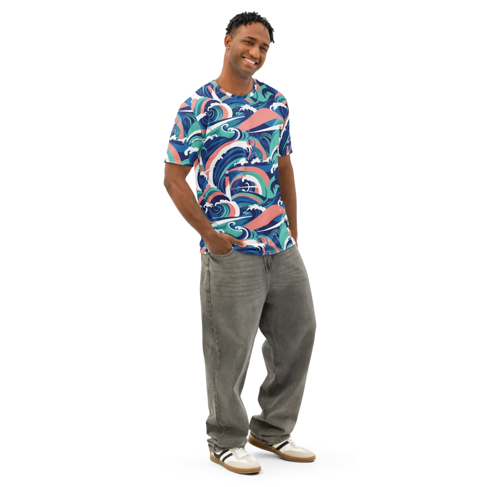 Neon Breakwater on Men's Cotton Crew Neck T-Shirt — Right Front