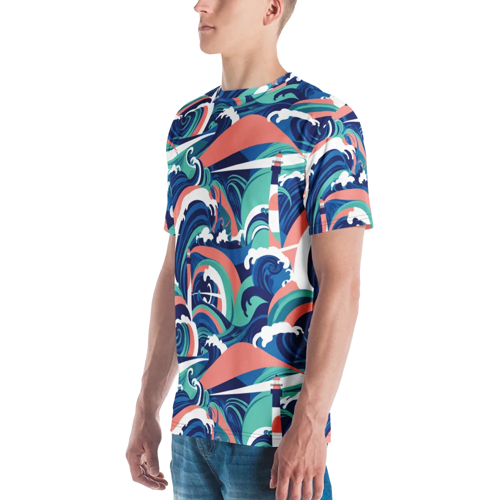 Neon Breakwater on Men's Crew Neck T-Shirt — Left